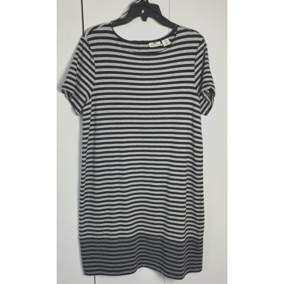 British Khaki Dresses & Skirts - British Khaki Womens Short Sleeve Navy Blue & Gray Stretch Striped Dress Size Xl